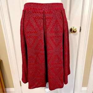 LuLaRoe Madison Skirt, Size Small, Cranberry with Silver Metallic Design
